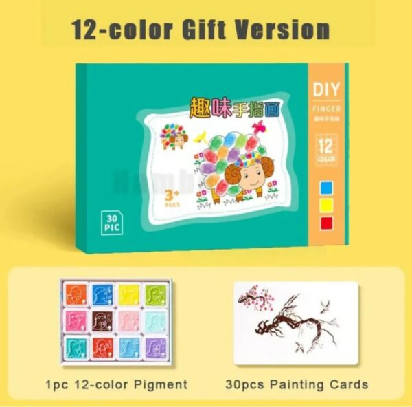 DIY Kids Finger Painting Cards Set – 30pcs Drawing Cards + 12 Non-Toxic Foam Colors | Fun Art & Craft Activity for Toddlers, Children | Creative Gift for Boys & Girls