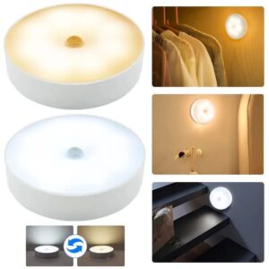 Rechargeable LED Motion Sensor Night Light - Auto On/Off Round Wall Lamp, USB Charging, Self-Adhesive, 3 Lighting Modes, 1200mAh Battery - for Bedroom, Bathroom, Hallway, Stairs