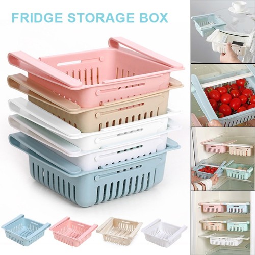 Refrigerator Storage Baskets - Retractable Fridge Organizer, Expandable Fruit & Vegetable Basket with Handles (4 Colors) - Space Saving Kitchen Storage Solution