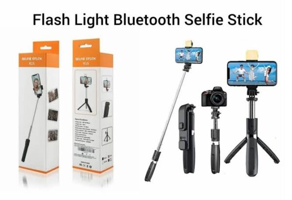 R1S Bluetooth Selfie Stick Tripod with Remote Control | 360° Foldable Phone & Action Camera Stand | Built-in LED Light | Portable Extendable Rod for Android iPhone - Image 2