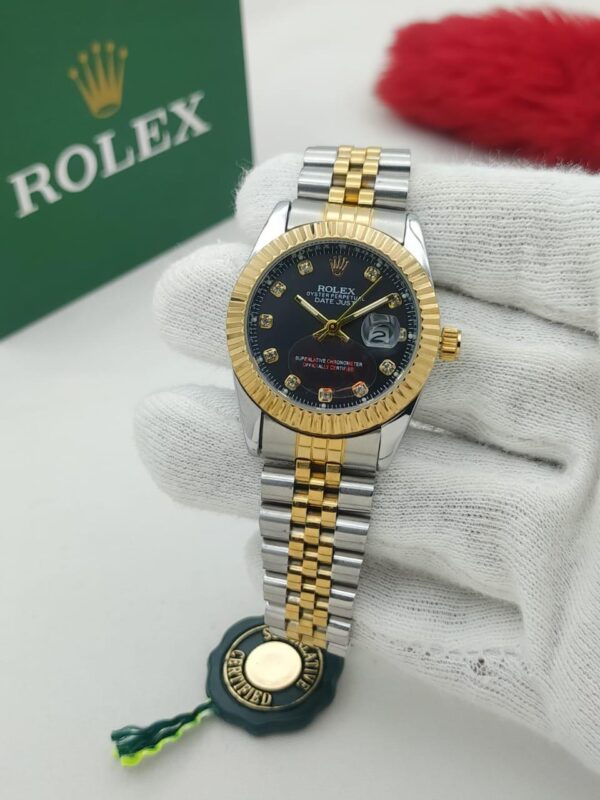Luxury Stainless Steel Watch – ROLEX-Inspired Design with Quartz Movement, Date Window, 4 Color Options (Silver/Black/Gold/Brown) – Water Resistant & Stylish for Men - Image 5