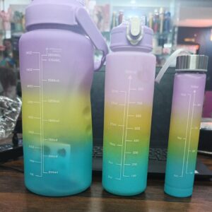 3pcs Water Bottles Set - 1L BPA-Free Plastic Bottle with Straw & Carry Handle, Leakproof, Portable for Gym, School, Travel, Office (3 Different sizes)