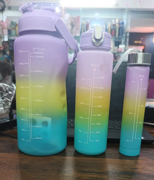 3pcs Water Bottles Set - 1L BPA-Free Plastic Bottle with Straw & Carry Handle, Leakproof, Portable for Gym, School, Travel, Office (3 Different sizes)