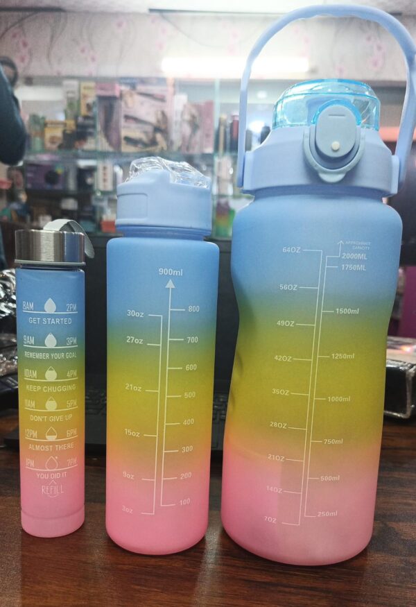 3pcs Water Bottles Set - 1L BPA-Free Plastic Bottle with Straw & Carry Handle, Leakproof, Portable for Gym, School, Travel, Office (3 Different sizes) - Image 2