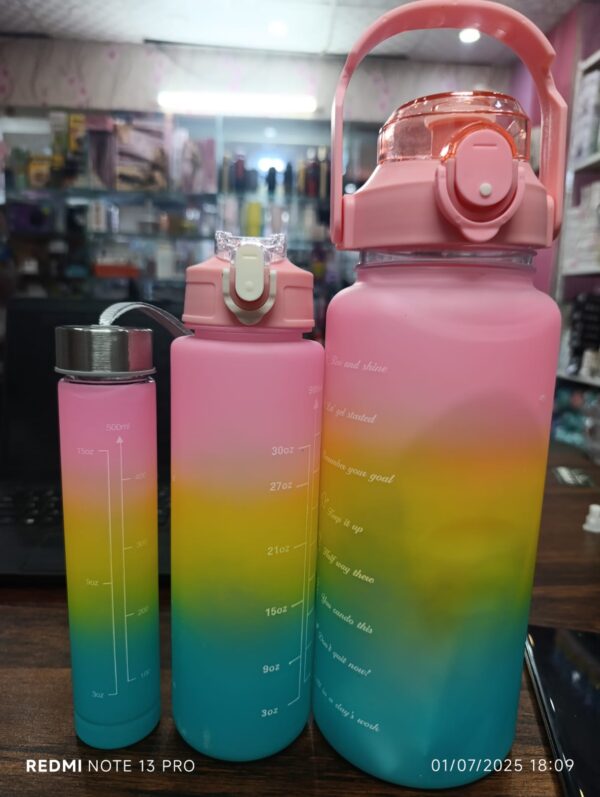 3pcs Water Bottles Set - 1L BPA-Free Plastic Bottle with Straw & Carry Handle, Leakproof, Portable for Gym, School, Travel, Office (3 Different sizes) - Image 3