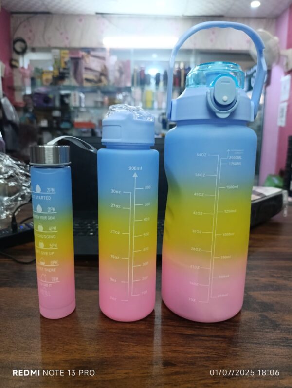 3pcs Water Bottles Set - 1L BPA-Free Plastic Bottle with Straw & Carry Handle, Leakproof, Portable for Gym, School, Travel, Office (3 Different sizes) - Image 4