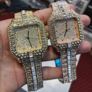 ROLEX NAGINA FULL STONE WATCH – Arabic Dial | Date Display | Quartz Movement | Luxury Men’s & Women’s Wristwatch – 2 Colors Available