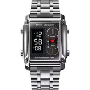 SKMEI Original Digital Watch for Men - Military Stopwatch | Week Alarm | LED Light | 30M Water Resistant | Stainless Steel Chain | 12/24 Hour Format