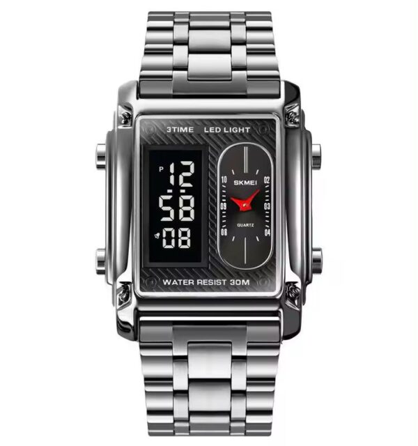 SKMEI Original Digital Watch for Men - Military Stopwatch | Week Alarm | LED Light | 30M Water Resistant | Stainless Steel Chain | 12/24 Hour Format