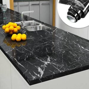 Premium Black & White Marble Contact Paper - Waterproof Peel & Stick Vinyl Wrap for Countertops, Kitchen Cabinets, Furniture (Glossy Finish, Easy Install) - 45cm x 300cm Roll