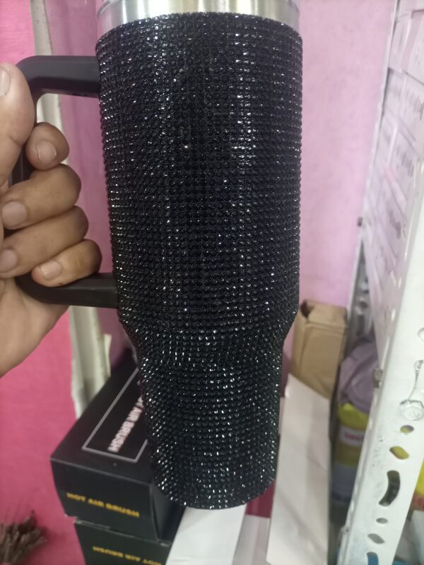 40oz (1200ml) Rhinestone Studded Tumbler with Handle & Straw – Insulated Stainless Steel Travel Mug, Double-Wall Vacuum Flask – Keeps Hot/Cold 12+ Hours – for Women, Girls (White, Random Colors) - Image 5