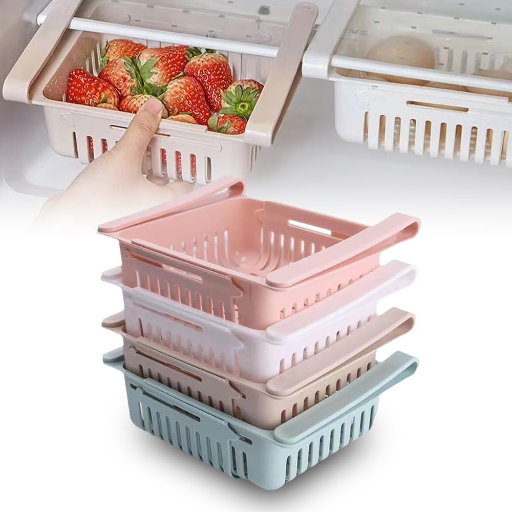 Refrigerator Storage Baskets - Retractable Fridge Organizer, Expandable Fruit & Vegetable Basket with Handles (4 Colors) - Space Saving Kitchen Storage Solution - Image 9