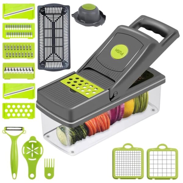 16-in-1 Multifunctional Vegetable Chopper & Slicer with Storage Box – Premium Kitchen Cutter for Fast & Easy Food Prep – Includes 5 Blades (Dicer, Grater, Julienne, Slicer) – BPA-Free & Dishwasher Safe
