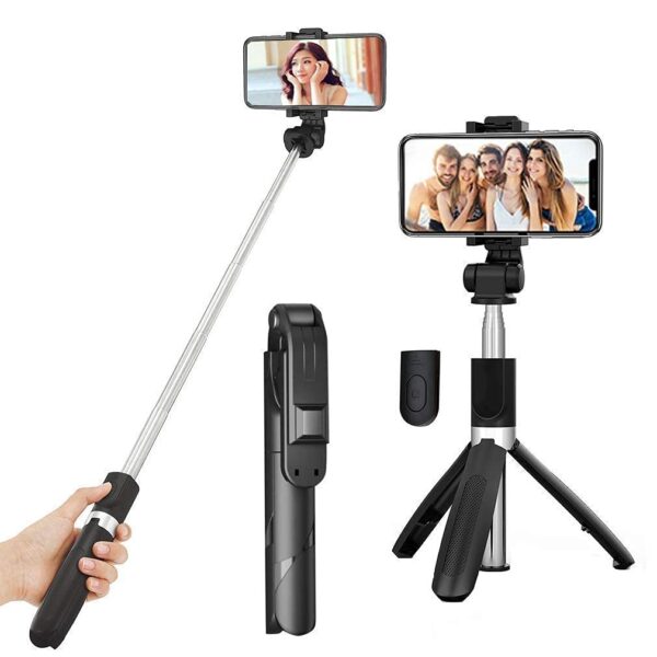 R1S Bluetooth Selfie Stick Tripod with Remote Control | 360° Foldable Phone & Action Camera Stand | Built-in LED Light | Portable Extendable Rod for Android iPhone - Image 3