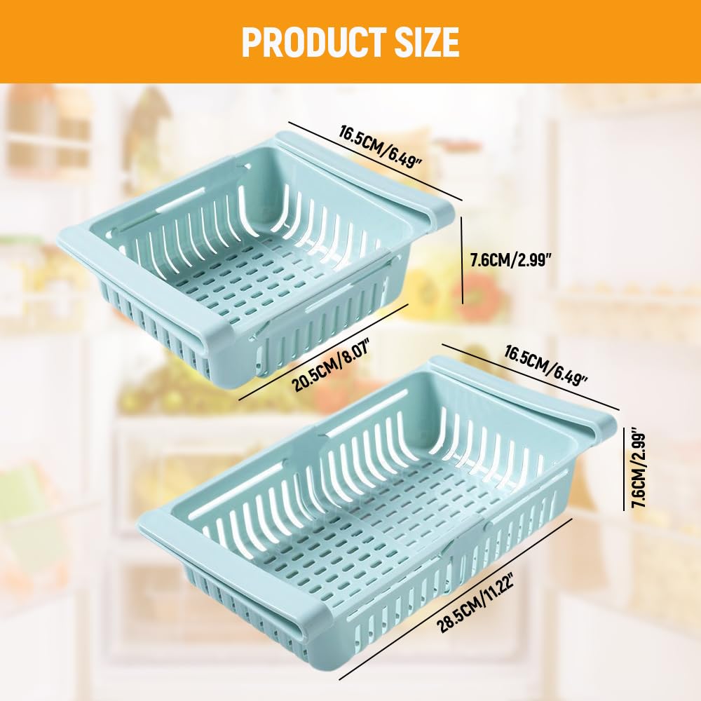 Refrigerator Storage Baskets - Retractable Fridge Organizer, Expandable Fruit & Vegetable Basket with Handles (4 Colors) - Space Saving Kitchen Storage Solution - Image 3