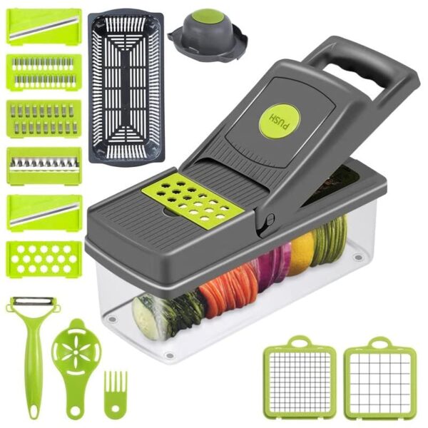 16-in-1 Multifunctional Vegetable Chopper & Slicer with Storage Box – Premium Kitchen Cutter for Fast & Easy Food Prep – Includes 5 Blades (Dicer, Grater, Julienne, Slicer) – BPA-Free & Dishwasher Safe - Image 2
