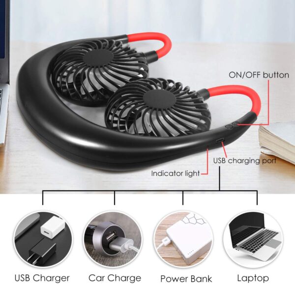 Neck Fan - Portable USB Rechargeable Hands-Free Bladeless Fan, 3 Speed Adjustable, 360° Rotation, LED Display, Lightweight Mini Sports Fan for Travel, Office, Home, Outdoor, Gym - Image 5