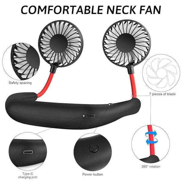 Neck Fan - Portable USB Rechargeable Hands-Free Bladeless Fan, 3 Speed Adjustable, 360° Rotation, LED Display, Lightweight Mini Sports Fan for Travel, Office, Home, Outdoor, Gym - Image 8