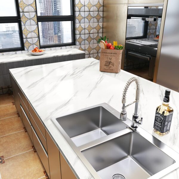 Premium Black & White Marble Contact Paper - Waterproof Peel & Stick Vinyl Wrap for Countertops, Kitchen Cabinets, Furniture (Glossy Finish, Easy Install) - 45cm x 300cm Roll - Image 5