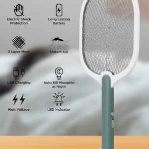 Mosquito Killer Racket Bat with Base Stand - USB Rechargeable Electric Fly Swatter (Lithium Battery)
