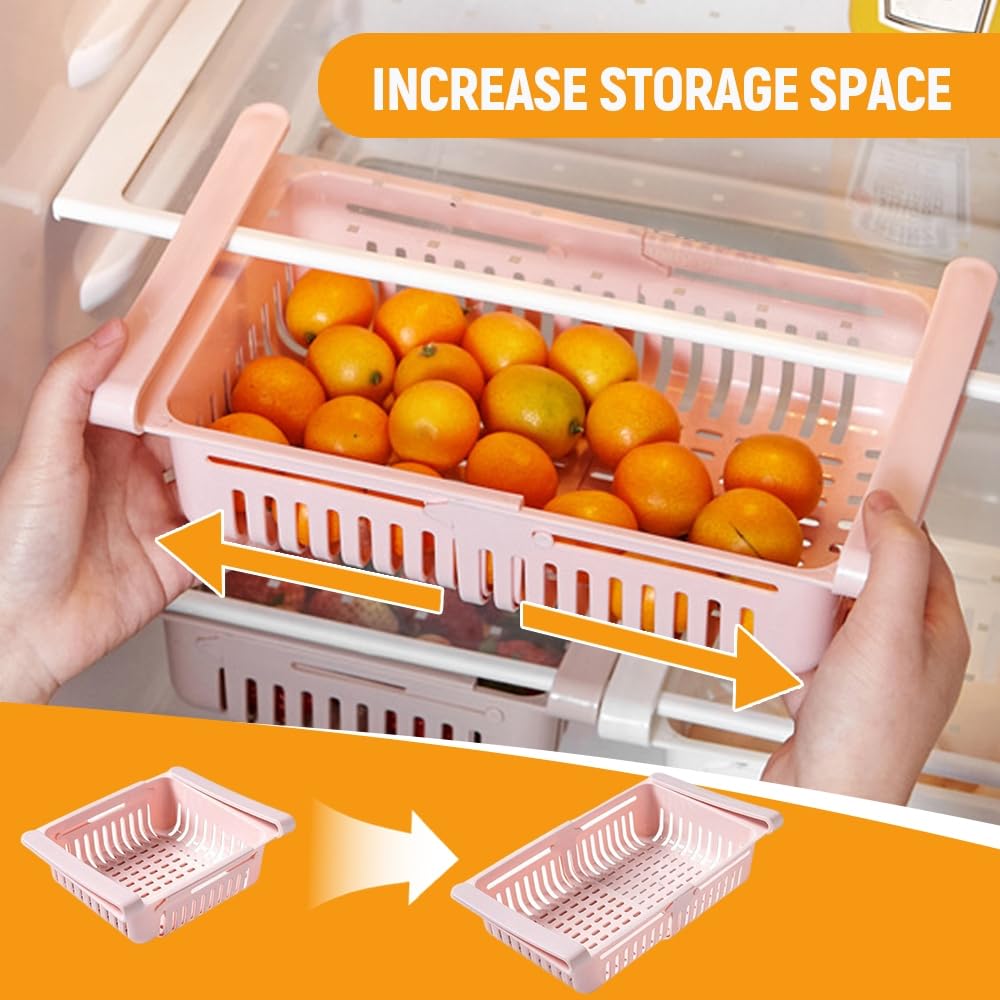 Refrigerator Storage Baskets - Retractable Fridge Organizer, Expandable Fruit & Vegetable Basket with Handles (4 Colors) - Space Saving Kitchen Storage Solution - Image 4