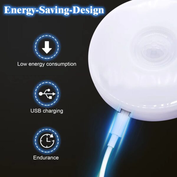Rechargeable LED Motion Sensor Night Light - Auto On/Off Round Wall Lamp, USB Charging, Self-Adhesive, 3 Lighting Modes, 1200mAh Battery - for Bedroom, Bathroom, Hallway, Stairs - Image 3