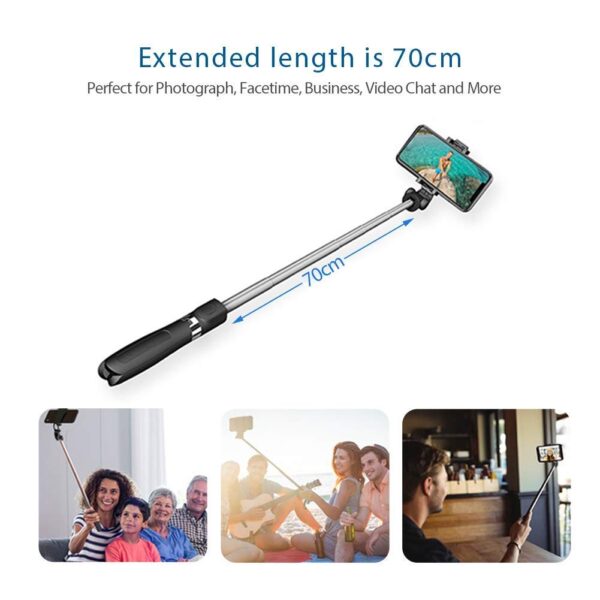 R1S Bluetooth Selfie Stick Tripod with Remote Control | 360° Foldable Phone & Action Camera Stand | Built-in LED Light | Portable Extendable Rod for Android iPhone - Image 5