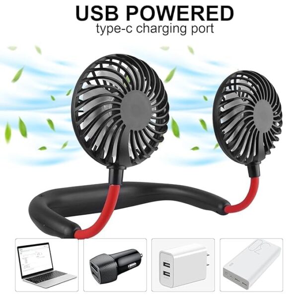 Neck Fan - Portable USB Rechargeable Hands-Free Bladeless Fan, 3 Speed Adjustable, 360° Rotation, LED Display, Lightweight Mini Sports Fan for Travel, Office, Home, Outdoor, Gym - Image 7