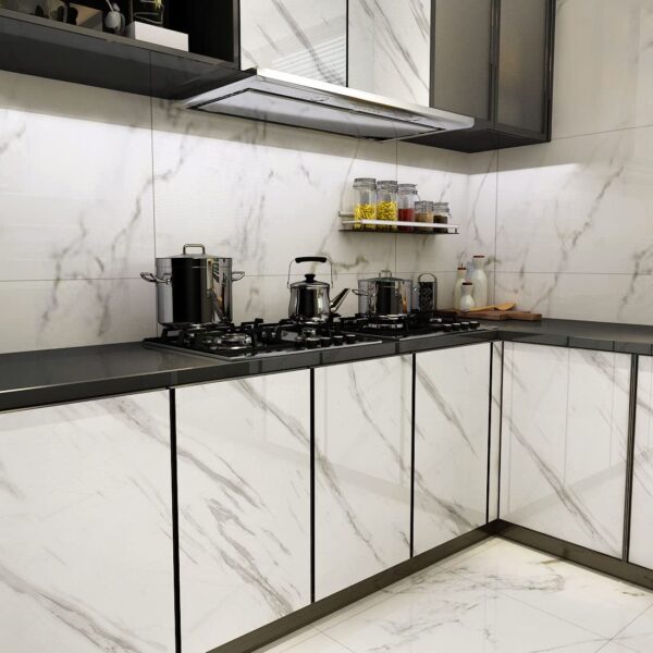 Premium Black & White Marble Contact Paper - Waterproof Peel & Stick Vinyl Wrap for Countertops, Kitchen Cabinets, Furniture (Glossy Finish, Easy Install) - 45cm x 300cm Roll - Image 3