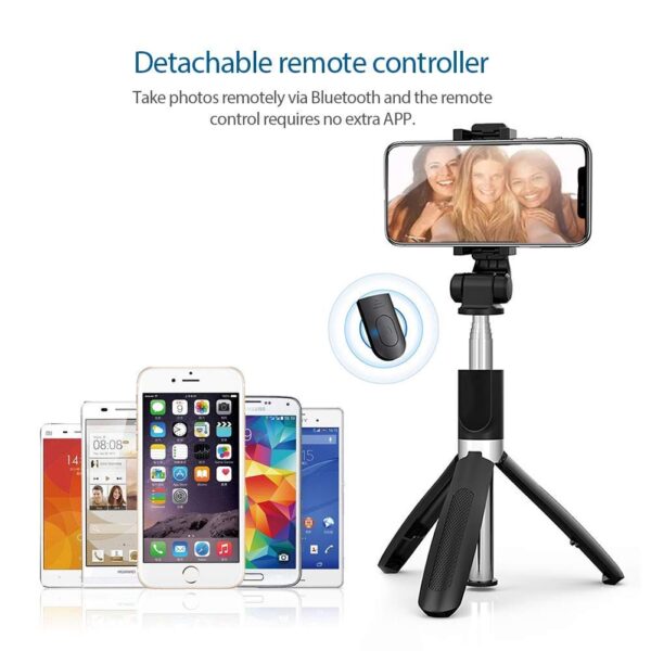 R1S Bluetooth Selfie Stick Tripod with Remote Control | 360° Foldable Phone & Action Camera Stand | Built-in LED Light | Portable Extendable Rod for Android iPhone