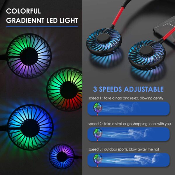 Neck Fan - Portable USB Rechargeable Hands-Free Bladeless Fan, 3 Speed Adjustable, 360° Rotation, LED Display, Lightweight Mini Sports Fan for Travel, Office, Home, Outdoor, Gym - Image 3