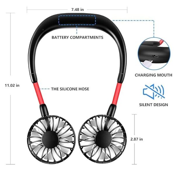 Neck Fan - Portable USB Rechargeable Hands-Free Bladeless Fan, 3 Speed Adjustable, 360° Rotation, LED Display, Lightweight Mini Sports Fan for Travel, Office, Home, Outdoor, Gym - Image 6