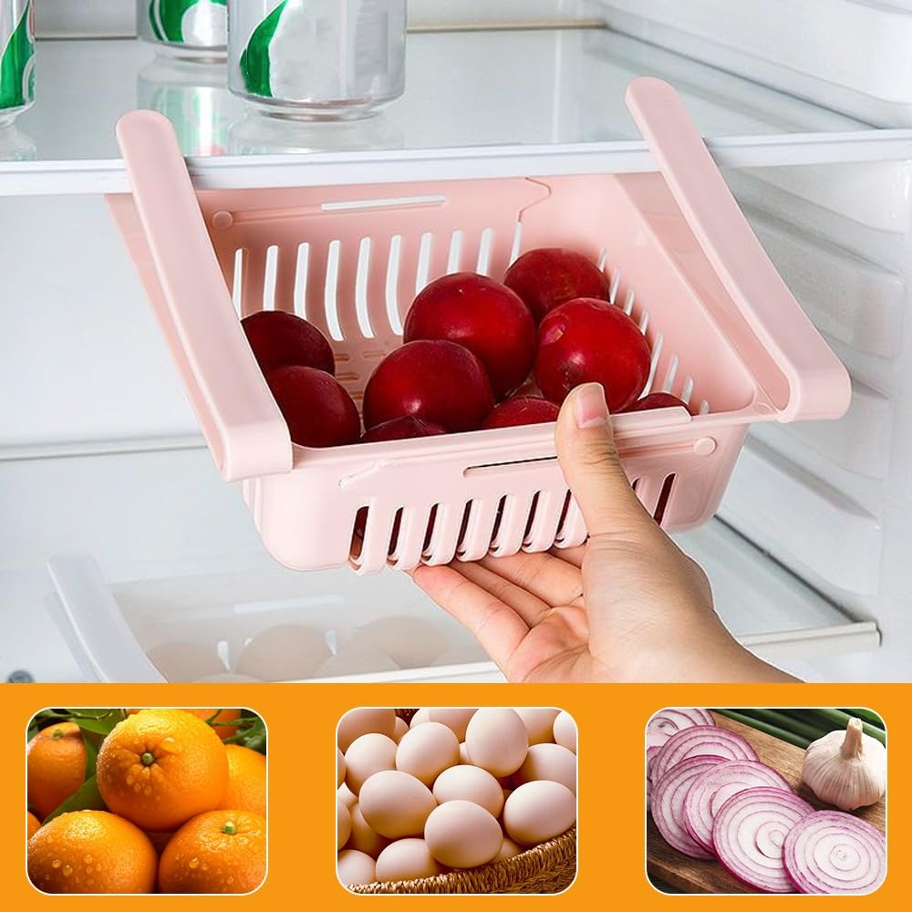 Refrigerator Storage Baskets - Retractable Fridge Organizer, Expandable Fruit & Vegetable Basket with Handles (4 Colors) - Space Saving Kitchen Storage Solution - Image 6