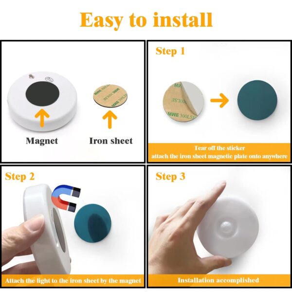 Rechargeable LED Motion Sensor Night Light - Auto On/Off Round Wall Lamp, USB Charging, Self-Adhesive, 3 Lighting Modes, 1200mAh Battery - for Bedroom, Bathroom, Hallway, Stairs - Image 6