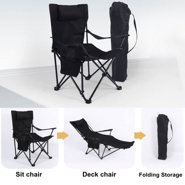 Portable Outdoor Camping Chair - Beach Armchair, Sit & Lie Dual-Purpose, Adjustable Reclining, Cup Holder, Net Pocket, Lightweight Folding Chair for Fishing, Travel, Picnic - Image 4