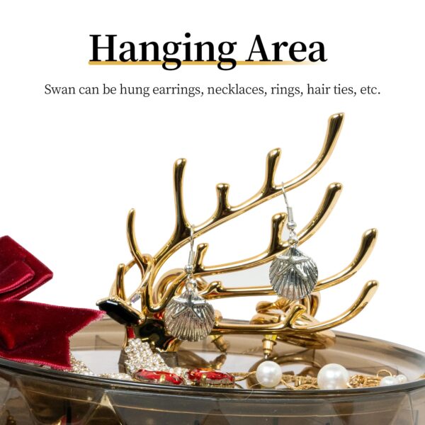 Elegant Swan-Shaped Jewelry Organizer – 3-Tier Necklace & Earring Holder – Anti-Tarnish Velvet Display Stand – Compact Jewelry Box for Rings, Bracelets, Bangles – Perfect Gift for Women & Girls (White/Gold) - Image 3