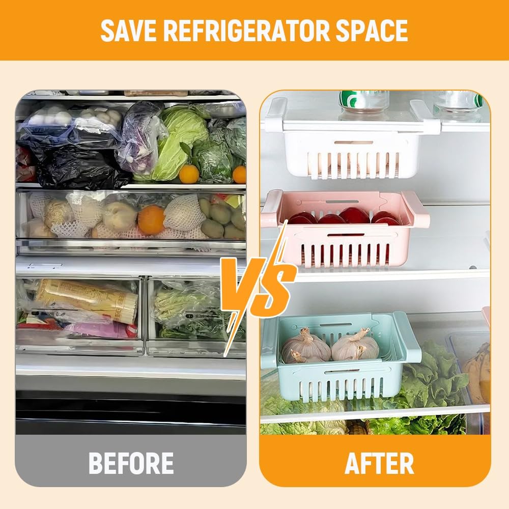 Refrigerator Storage Baskets - Retractable Fridge Organizer, Expandable Fruit & Vegetable Basket with Handles (4 Colors) - Space Saving Kitchen Storage Solution - Image 7