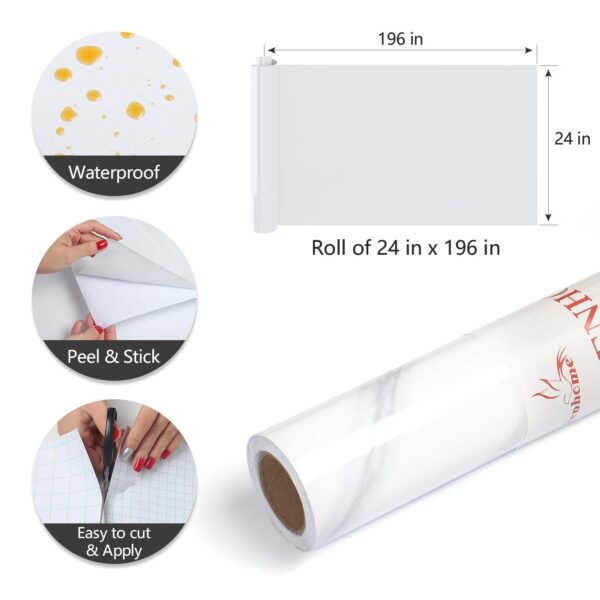 Premium Black & White Marble Contact Paper - Waterproof Peel & Stick Vinyl Wrap for Countertops, Kitchen Cabinets, Furniture (Glossy Finish, Easy Install) - 45cm x 300cm Roll - Image 7