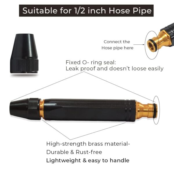 Water Pipe Nozzle | Metal Garden Hose Spray Nozzle | Adjustable Jet Spray | High Pressure Water Gun | for Car Washing, Plant Watering, Cleaning (Durable & Leak-Proof) - Image 6