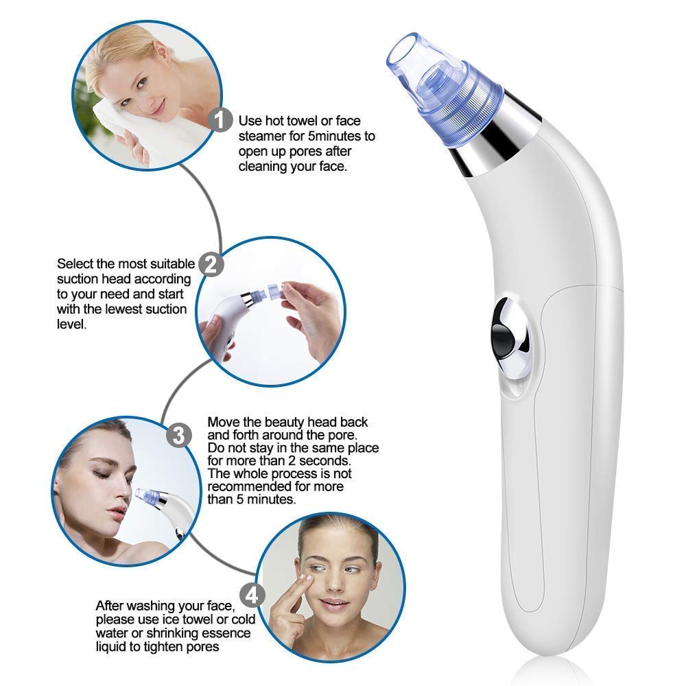 Derma Suction Blackhead Remover - Cell Operated Vacuum Pore Cleaner | 3 Power Levels | USB Rechargeable | Painless Comedone Extractor for Face/Nose | Includes 4 Suction Heads - Image 6