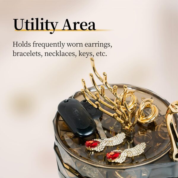 Elegant Swan-Shaped Jewelry Organizer – 3-Tier Necklace & Earring Holder – Anti-Tarnish Velvet Display Stand – Compact Jewelry Box for Rings, Bracelets, Bangles – Perfect Gift for Women & Girls (White/Gold) - Image 4