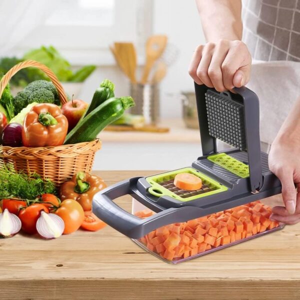 16-in-1 Multifunctional Vegetable Chopper & Slicer with Storage Box – Premium Kitchen Cutter for Fast & Easy Food Prep – Includes 5 Blades (Dicer, Grater, Julienne, Slicer) – BPA-Free & Dishwasher Safe - Image 7