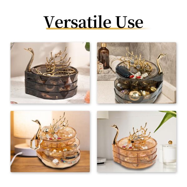 Elegant Swan-Shaped Jewelry Organizer – 3-Tier Necklace & Earring Holder – Anti-Tarnish Velvet Display Stand – Compact Jewelry Box for Rings, Bracelets, Bangles – Perfect Gift for Women & Girls (White/Gold) - Image 7