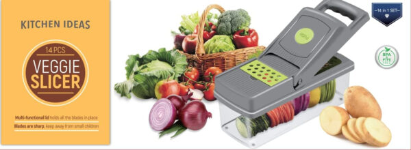 16-in-1 Multifunctional Vegetable Chopper & Slicer with Storage Box – Premium Kitchen Cutter for Fast & Easy Food Prep – Includes 5 Blades (Dicer, Grater, Julienne, Slicer) – BPA-Free & Dishwasher Safe - Image 8