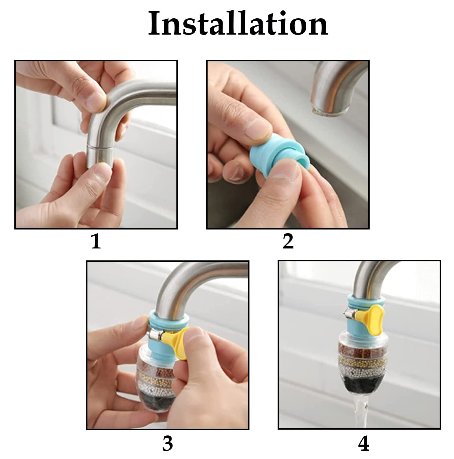 Magic Charcoal Water Filter for Faucet | 6 Layer Activated Carbon Purifier Cartridge | Removes Impurities & Bad Taste | Splash-Proof Tap Filter for Kitchen & Bathroom Sink (Blue) - Image 3