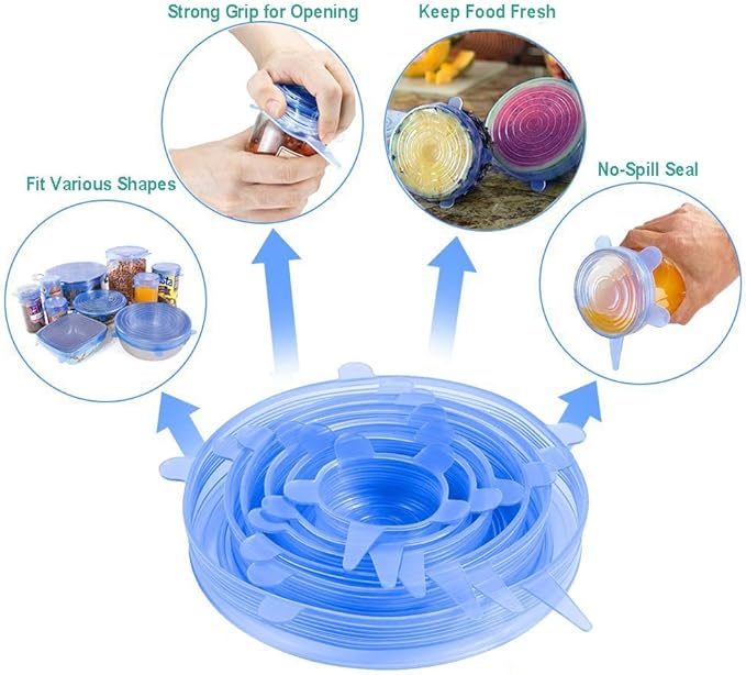 6Pcs Reusable Silicone Stretch Lids for Food Storage – Universal Elastic Bowl Covers, Airtight Vacuum Seal Lid for Freshness – BPA-Free, Dishwasher Safe (Multi-Size, Multi-Color) - Image 4