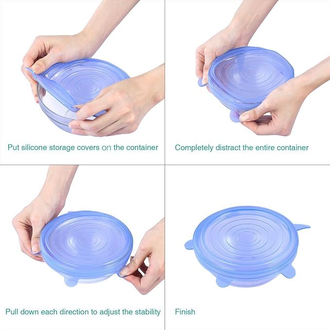 6Pcs Reusable Silicone Stretch Lids for Food Storage – Universal Elastic Bowl Covers, Airtight Vacuum Seal Lid for Freshness – BPA-Free, Dishwasher Safe (Multi-Size, Multi-Color) - Image 6