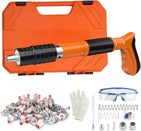 Heavy-Duty Concrete Nail Gun Kit with 10 Free Nails | Pneumatic/Manual Operation | High-Speed Nail Driver for Brick, Steel, Wood | Construction, Carpentry & DIY Projects