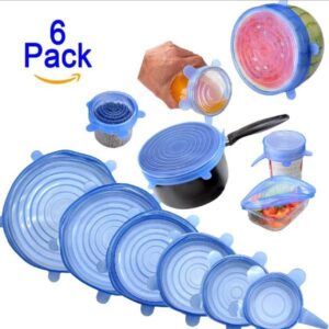 6Pcs Reusable Silicone Stretch Lids for Food Storage – Universal Elastic Bowl Covers, Airtight Vacuum Seal Lid for Freshness – BPA-Free, Dishwasher Safe (Multi-Size, Multi-Color)