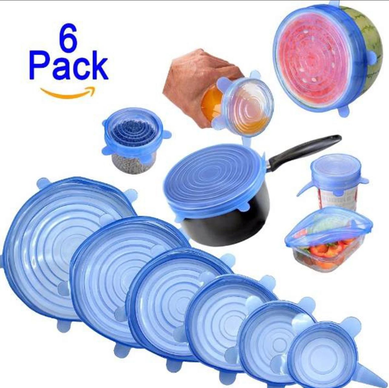 6Pcs Reusable Silicone Stretch Lids for Food Storage – Universal Elastic Bowl Covers, Airtight Vacuum Seal Lid for Freshness – BPA-Free, Dishwasher Safe (Multi-Size, Multi-Color)